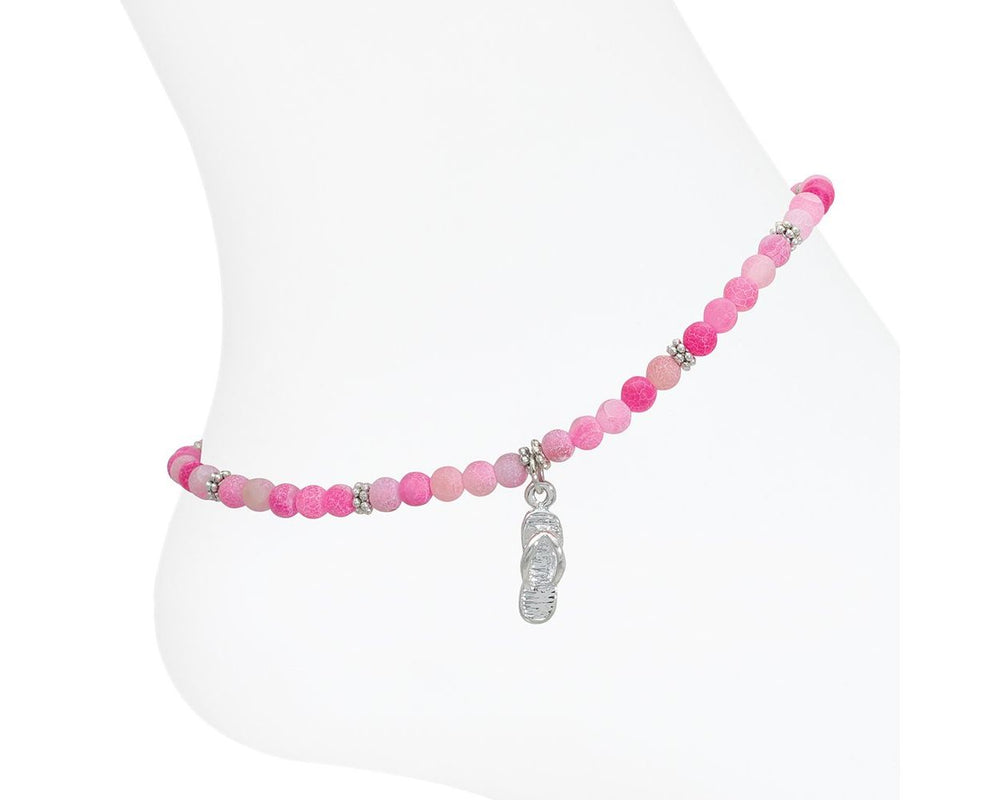 Silver Flip Flop Pink Anklet