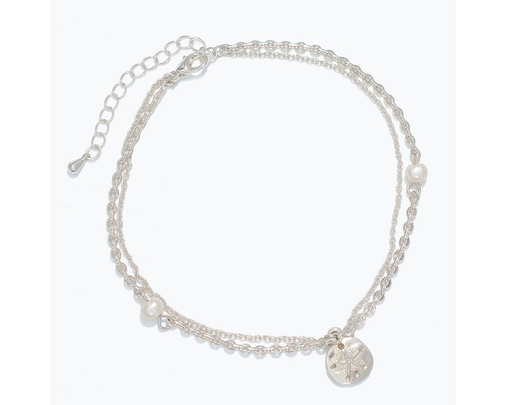Silver Sand Dollars and Pearls Anklet