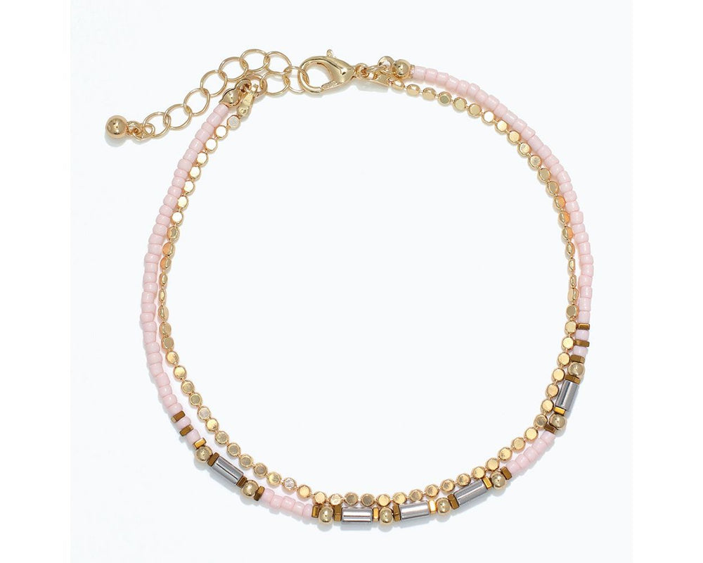 Double Layer Pink and Gold Anklet