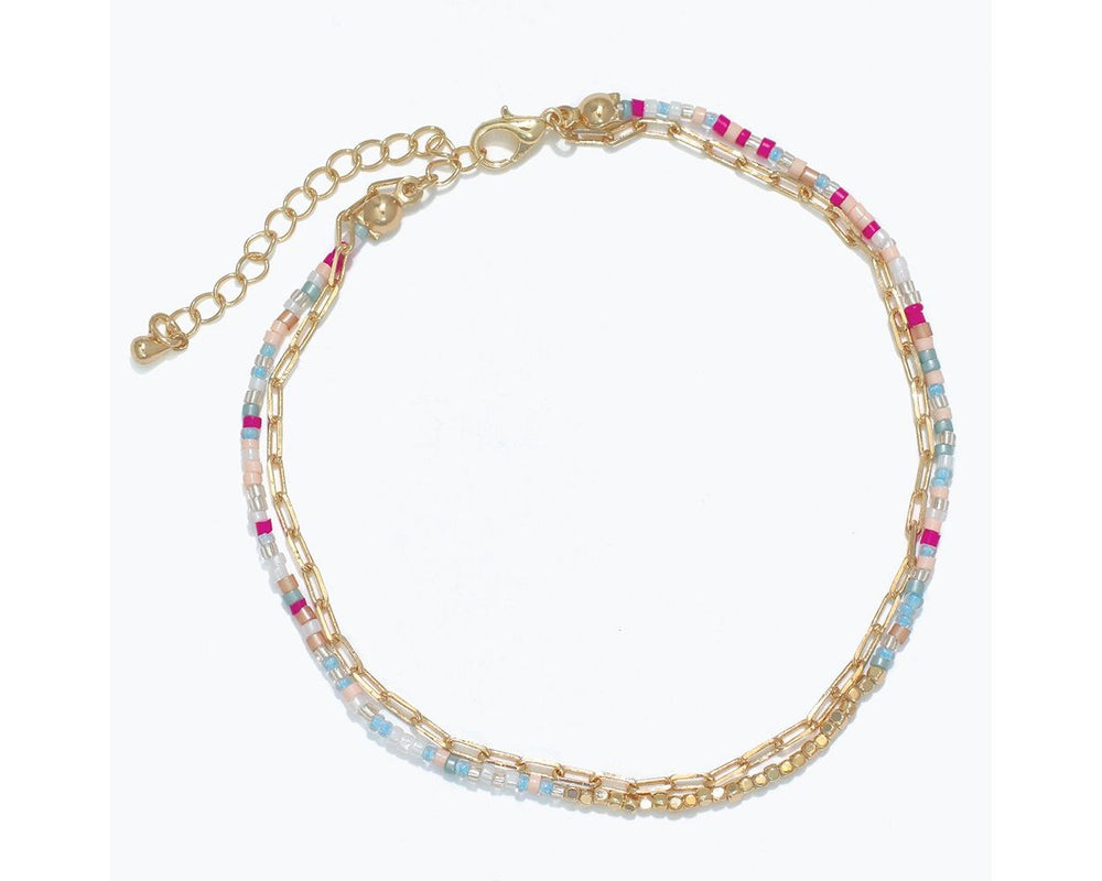 Multicolored Beads and Chain Anklet
