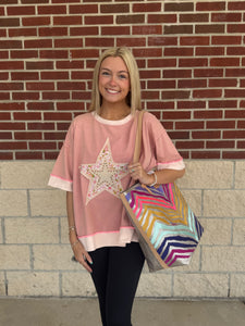 Star Patch Mineral Wash Knit Top