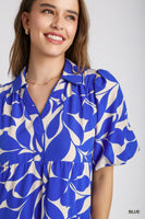 Blue Floral Collared Midi Dress
