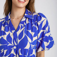 Blue Floral Collared Midi Dress