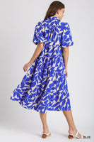 Blue Floral Collared Midi Dress
