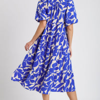 Blue Floral Collared Midi Dress