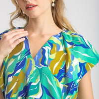 Emerald Floral Mix V-neck Midi Dress