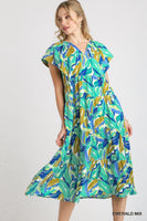 Emerald Floral Mix V-neck Midi Dress
