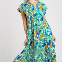 Emerald Floral Mix V-neck Midi Dress