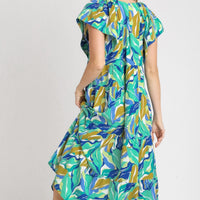 Emerald Floral Mix V-neck Midi Dress