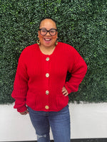 Red Button Down Cardigan
