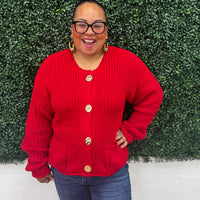 Red Button Down Cardigan