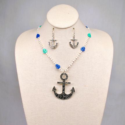 Anchor Earrings & Necklace Set