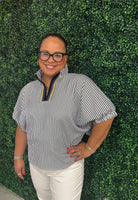 Striped Elastic Short Sleeve Dolman Top
