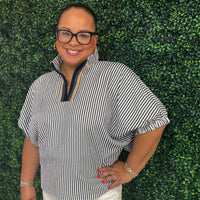 Striped Elastic Short Sleeve Dolman Top