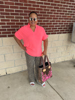 Frilled V-Neck Short Sleeve Dolman Top
