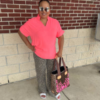 Frilled V-Neck Short Sleeve Dolman Top