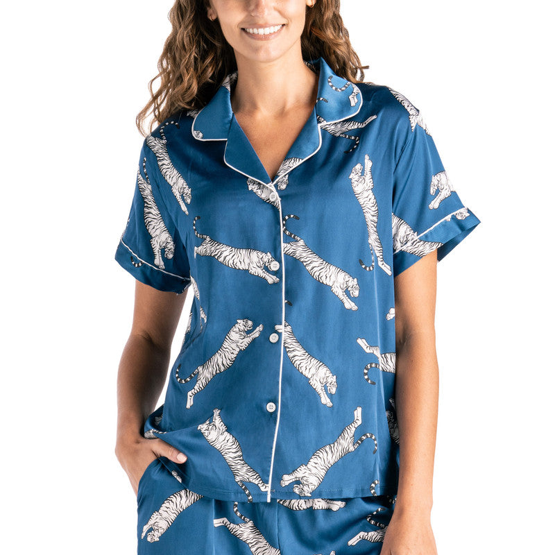 Hello Mello Sleep Easy Tiger Beauty Sleep Satin Pajama Top