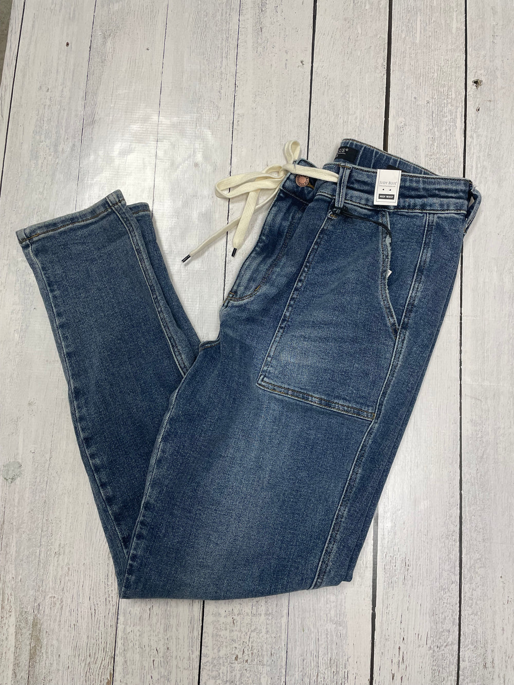 HW Elastic Drawstring & Cuffed Jogger - Medium Wash