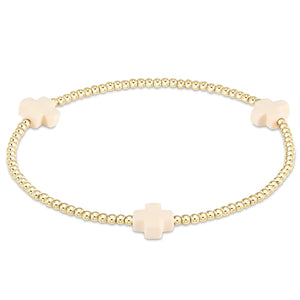 enewton Signature Cross Gold Pattern 2mm Bead Bracelet - Off-White