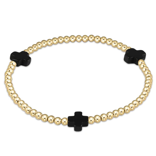 enewton Extends Signature Cross Gold Pattern 3mm Bracelet - Onyx