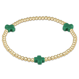 enewton Signature Cross Gold Pattern 3mm Bead Bracelet - Emerald