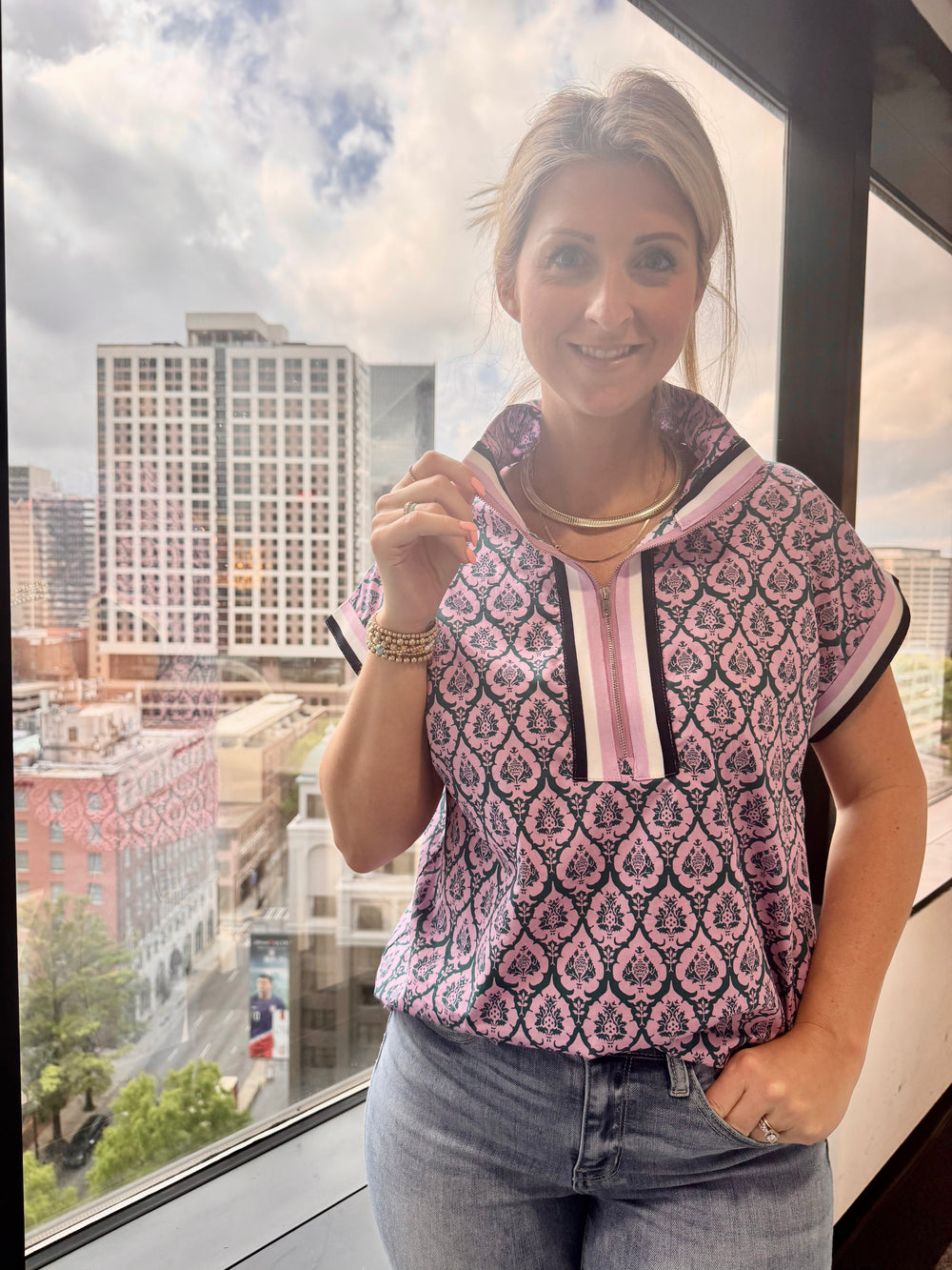 Lila Zip Short Sleeve Top