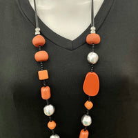 Burnt Orange Beaded Necklace Earring Set