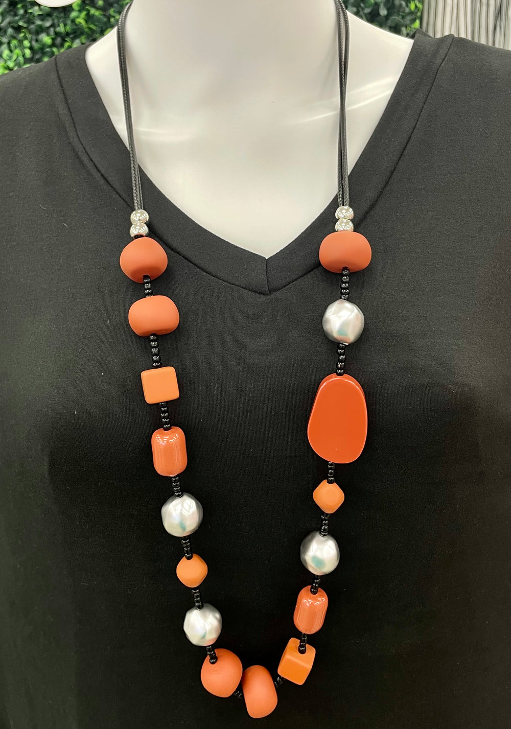 Burnt Orange Beaded Necklace Earring Set