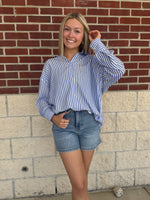 Kathryn Striped Button Up Shirt- Blue
