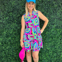 Pink Swirl Sleeveless Tiered Dress