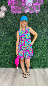 Pink Swirl Sleeveless Tiered Dress