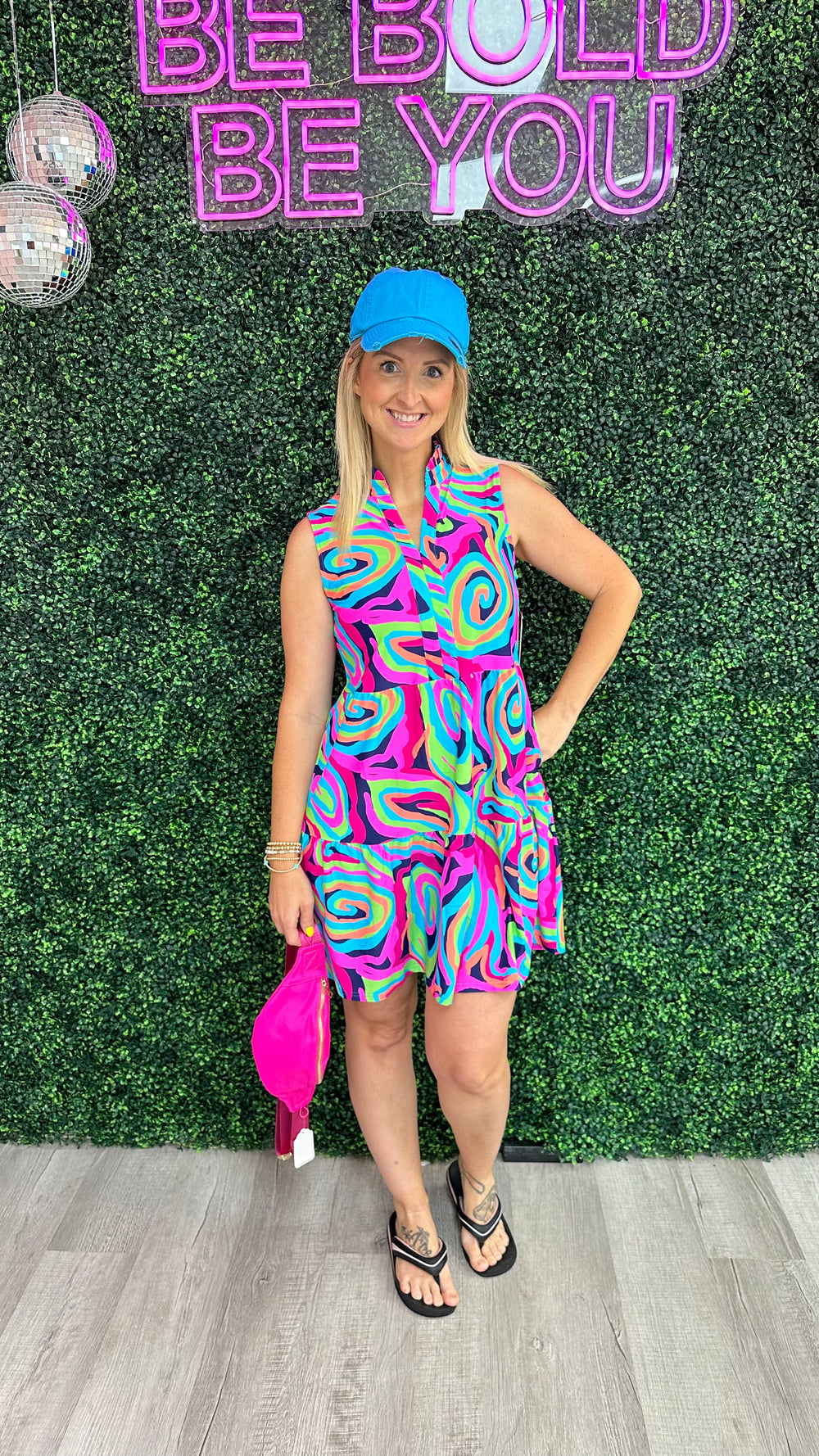 Pink Swirl Sleeveless Tiered Dress
