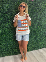 American Flag Lace Short Sleeve Hoodie
