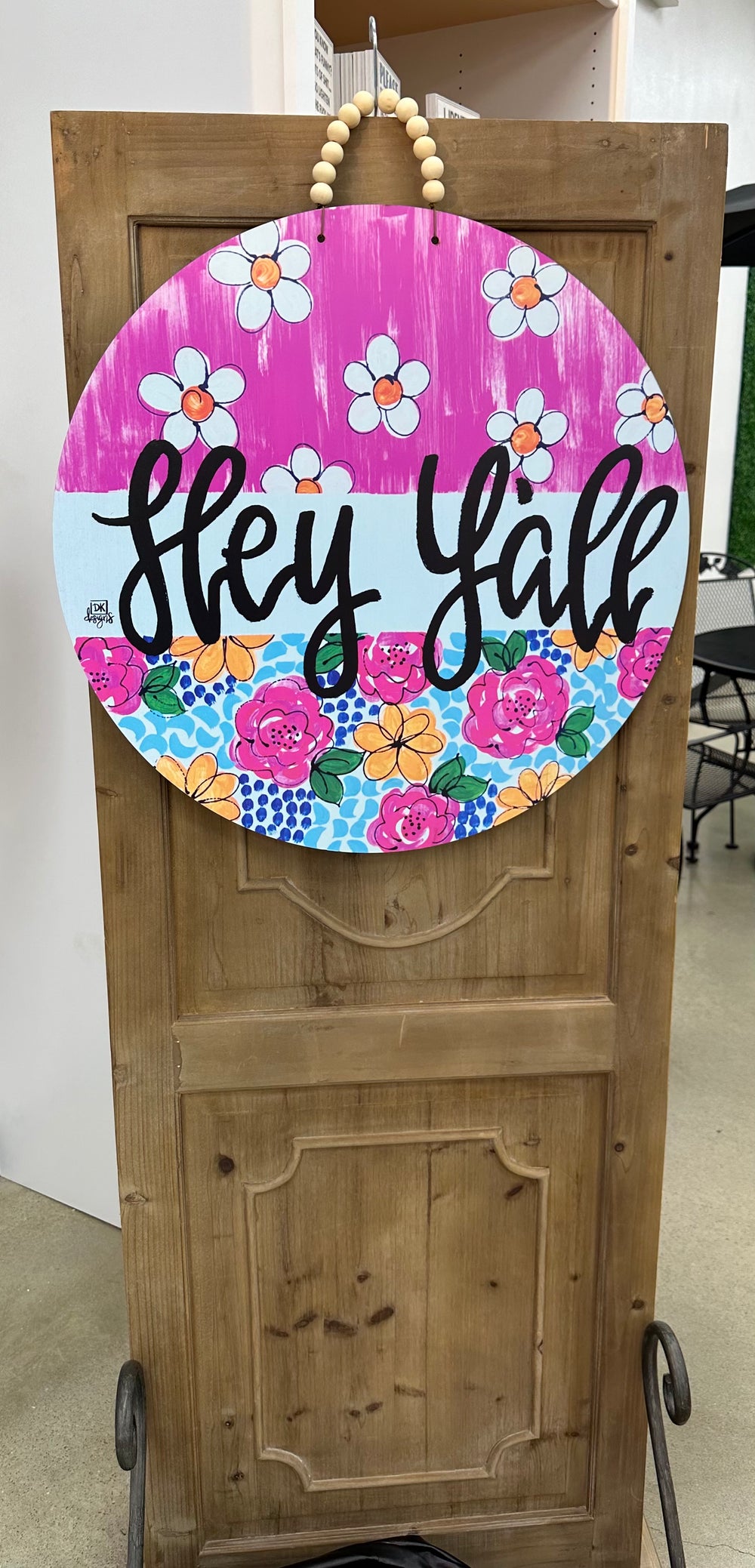 Pink/Teal Floral Hey Y'all Door Hanger