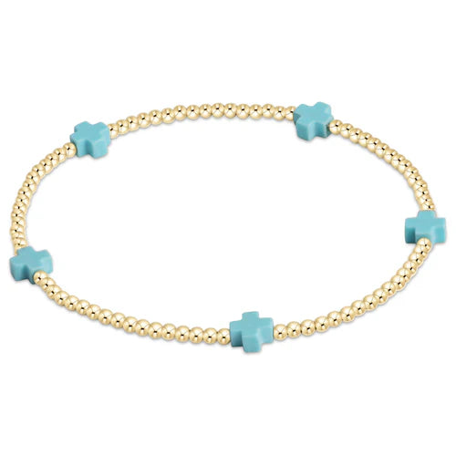Enewton Signature Cross SMALL Gold Pattern 2mm Bead Bracelet - Turquoise