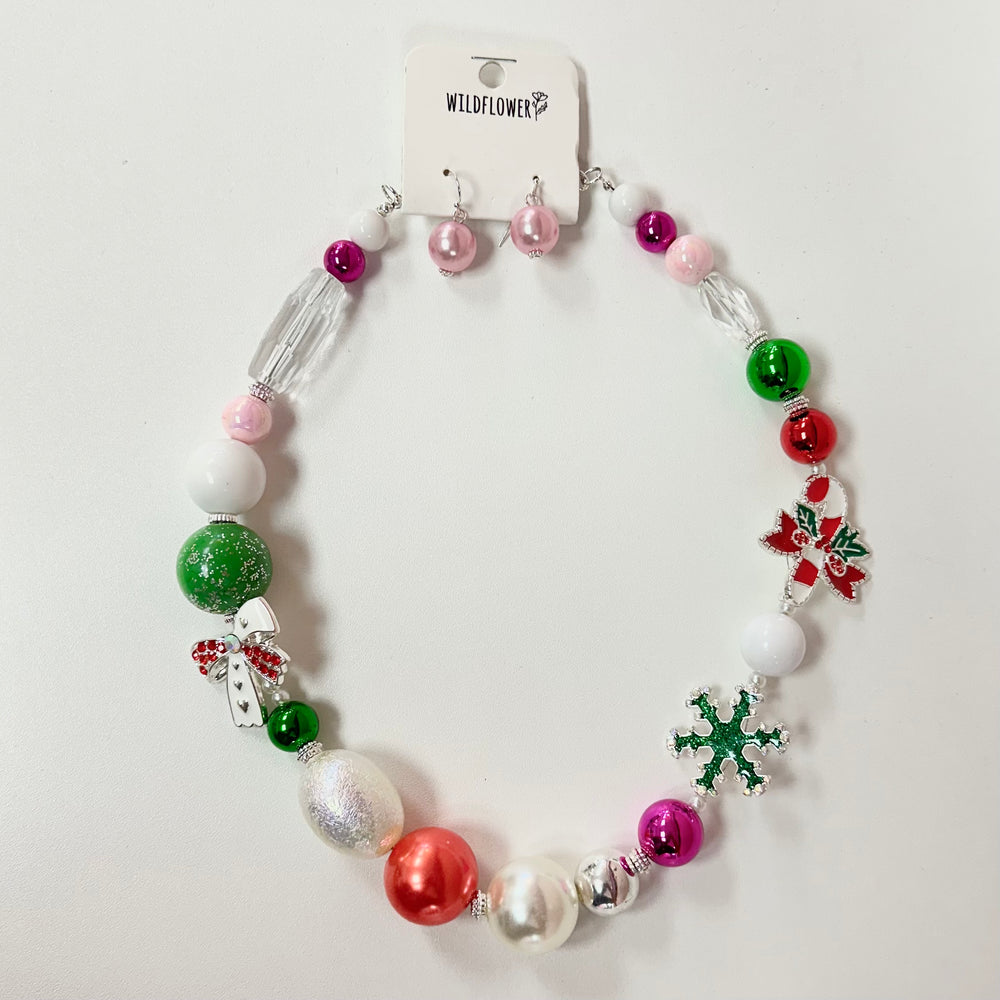Candy Cane Necklace and Earrings Set