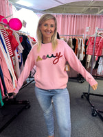 "Merry" Tinsel Letter Sweater RED
