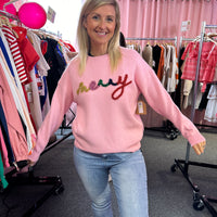 "Merry" Tinsel Letter Sweater RED