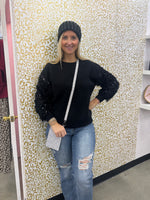 Black Shag Sequin Sleeve Sweater
