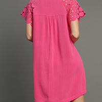 Laced Sleeved Linen Dress