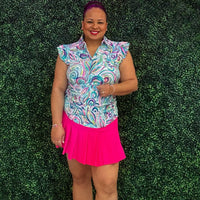 Ruffle Sleeve Polo Top (Multi Color Swirl)