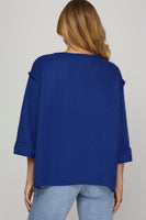 3/4 Folded Sleeve Knit Top
