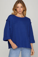 3/4 Folded Sleeve Knit Top

