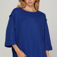 3/4 Folded Sleeve Knit Top