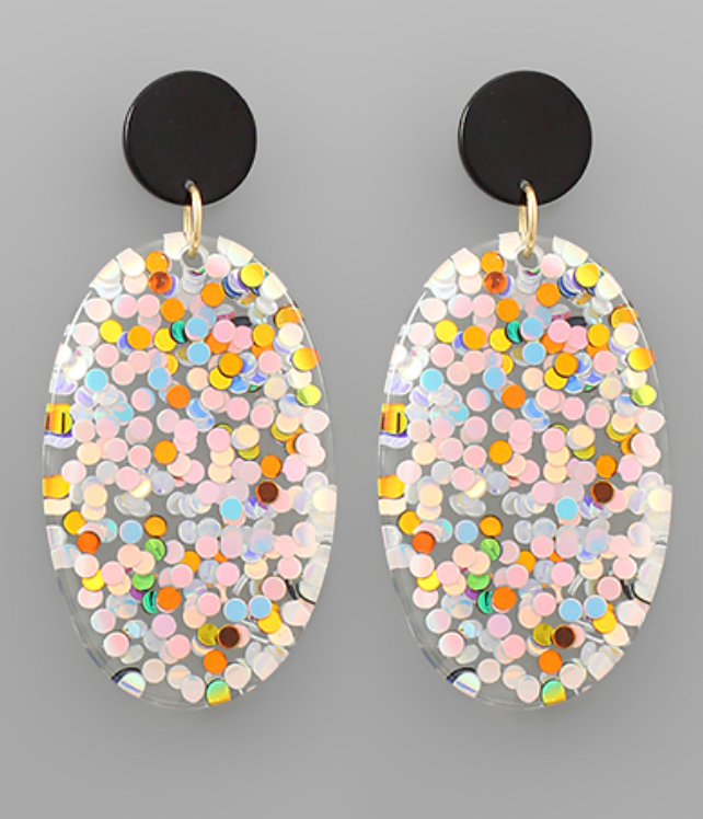 Glitter Acrylic Oval Earrings