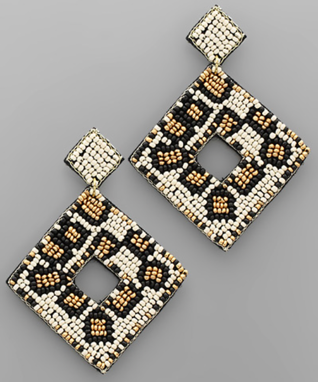 Beaded Diamond Leo Earrings ALL SALES FINAL