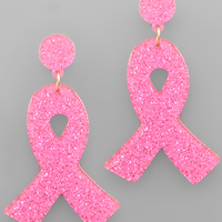 Glitter Pink Ribbon Earrings