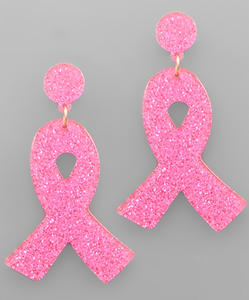 Glitter Pink Ribbon Earrings