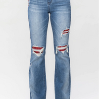 Mid Rise Plaid Patch Bootcut Judy Blue Jeans