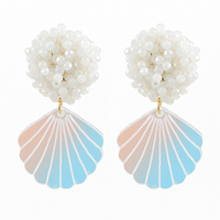 Shell & Beads Glass PomPom Dangle Earrings